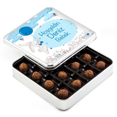 Erkek Bebek Hediyesi Tahinli Truffle Çikolata (Metal Kutu) - Hacı Şerif