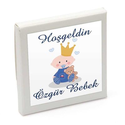 Erkek Bebek Şekeri (40 Adet İnce Kesim Lokum + Mini Meyveli Kuş Lokum) Yuvarlak Metal Kutuda - 17