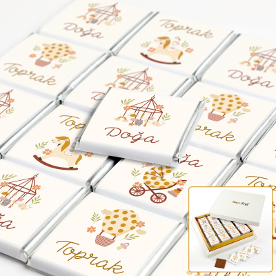 Erkek Kız İkiz Bebek Çikolatası (48 Adet Madlen Çikolata) 4 Model Krem Set Krem Kutu - 1