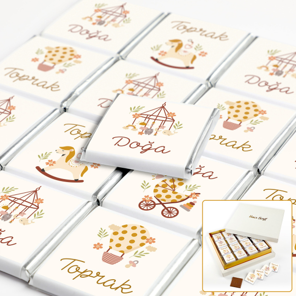 Erkek Kız İkiz Bebek Çikolatası (48 Adet Madlen Çikolata) 4 Model Krem Set Krem Kutu - 1