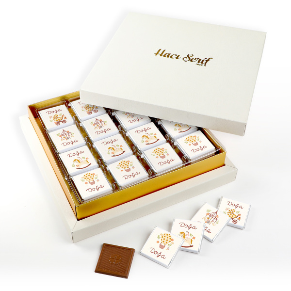 Erkek Kız İkiz Bebek Çikolatası (48 Adet Madlen Çikolata) 4 Model Krem Set Krem Kutu - 6