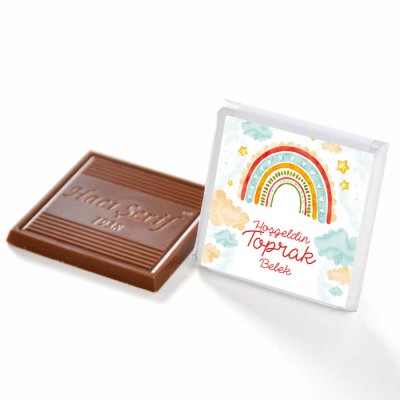 Etiket Baskılı Bebek Çikolatası (Düz Metal Yuvarlak Kutu) 50 Adet Madlen+Kolonya Hediyeli - 1