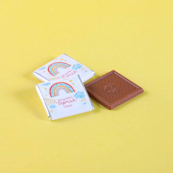 Etiket Baskılı Bebek Çikolatası (Düz Metal Yuvarlak Kutu) 50 Adet Madlen+Kolonya Hediyeli - 5
