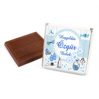 Etiket Baskılı Biblolu Erkek Bebek Çikolatası (Metal Yuvarlak Kutu) 50 Adet Madlen Çikolata +Gül Suyu Hediyeli - 5