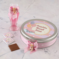Etiket Baskılı Biblolu Kız Bebek Çikolatası (Metal Yuvarlak Kutu) 50 Adet Madlen Çikolata +Gül Suyu Hediyeli - 14