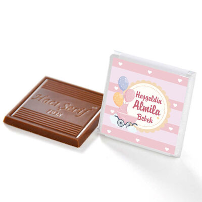 Etiket Baskılı Biblolu Kız Bebek Çikolatası (Metal Yuvarlak Kutu) 50 Adet Madlen Çikolata +Gül Suyu Hediyeli - 2