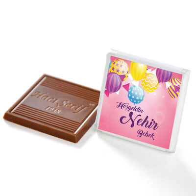 Etiket Baskılı Biblolu Kız Bebek Çikolatası (Metal Yuvarlak Kutu) 50 Adet Madlen Çikolata +Gül Suyu Hediyeli - 4