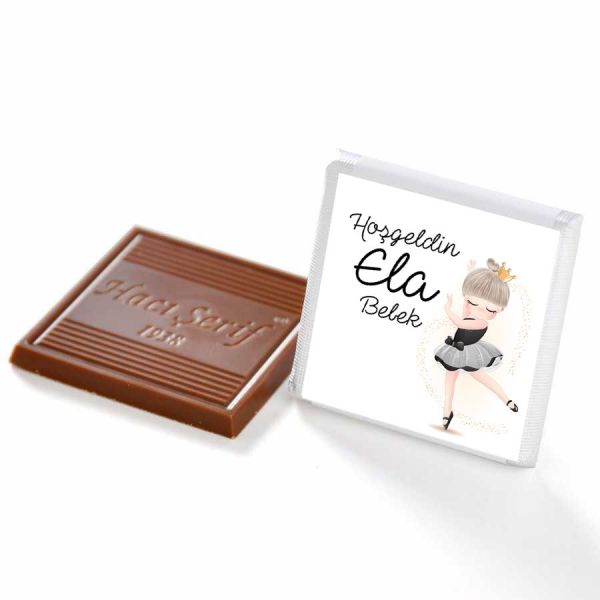 Etiket Baskılı Biblolu Kız Bebek Çikolatası (Metal Yuvarlak Kutu) 50 Adet Madlen Çikolata +Gül Suyu Hediyeli - 10