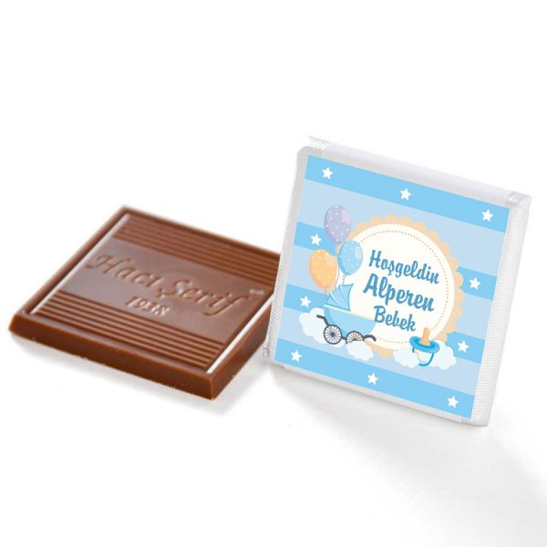 Etiket Baskılı Erkek Bebek Çikolatası (Düz Metal Yuvarlak Kutu) 50 Adet Madlen - 12