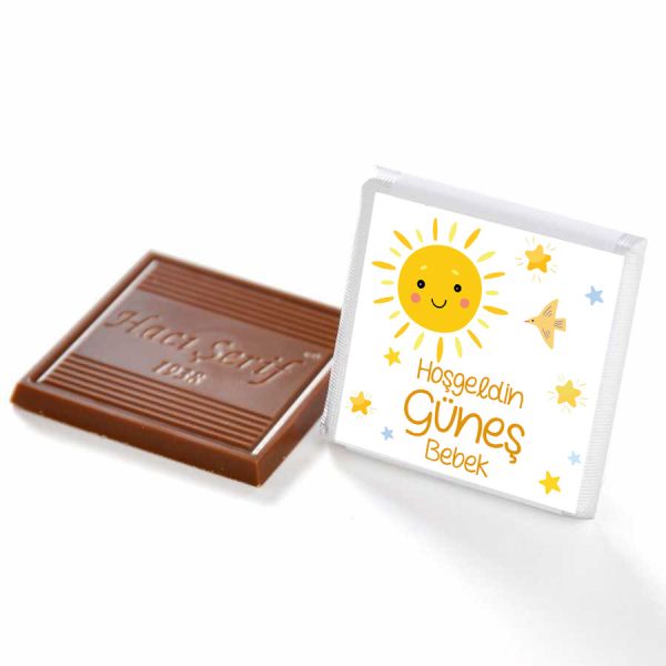 Etiket Baskılı Erkek Bebek Çikolatası (Düz Metal Yuvarlak Kutu) 70 Adet Madlen