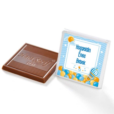 Etiket Baskılı Erkek Bebek Çikolatası (Kare Metal Kutu) 100 Adet Madlen - 4