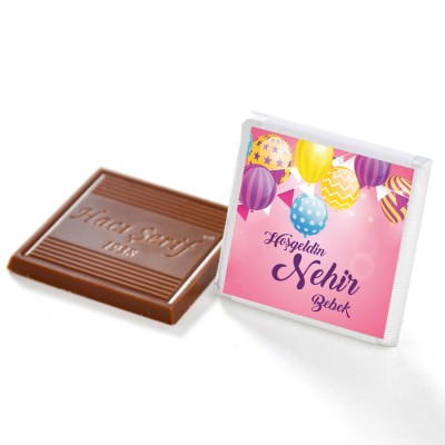 Etiket Baskılı Kız Bebek Çikolatası (Düz Metal Yuvarlak Kutu) 50 Adet Madlen - Thumbnail