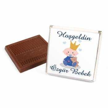 Etiket Baskılı Kurdeleli Biblolu Erkek Bebek Çikolatası (Metal Yuvarlak Kutu) 50 Adet Madlen - 6