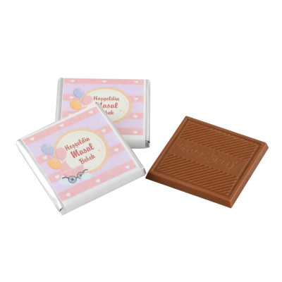 Etiket Baskılı Kurdeleli Biblolu Kız Bebek Çikolatası (Metal Yuvarlak Kutu) 50 Adet Madlen - 14