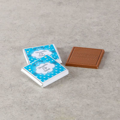 Etiketli Erkek Bebek Çikolatası (Metal Yuvarlak Kutu) 50 Adet Madlen Çikolata+Gül Suyu+Afiş - 4