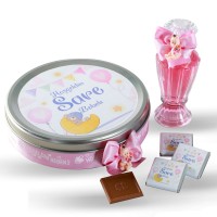 (Yeni) Etiketli Kız Bebek Çikolatası (Metal Yuvarlak Kutu) 50 Adet Madlen Çikolata+Gül Suyu+Afiş - 3