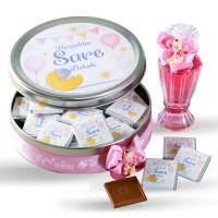 (Yeni) Etiketli Kız Bebek Çikolatası (Metal Yuvarlak Kutu) 50 Adet Madlen Çikolata+Gül Suyu+Afiş - 2