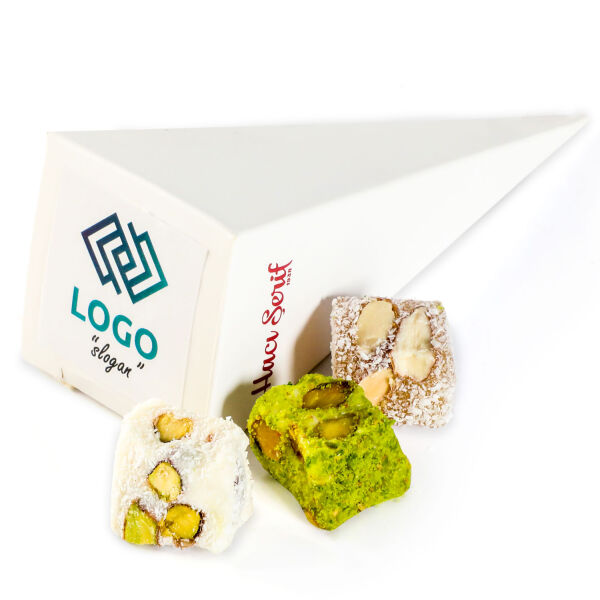 Firmalara Özel Kurumsal Promosyon Logolu Beyaz Küçük Külah Çifte Kavrulmuş Lokum - 1