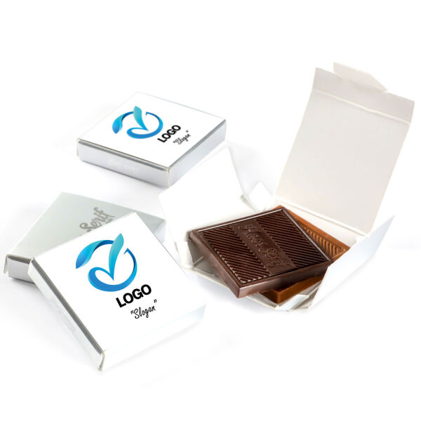 Firmalara Özel Kurumsal Promosyon Logolu (Gümüş Kutu) Sütlü Bitter Madlen Çikolata Adet - 1