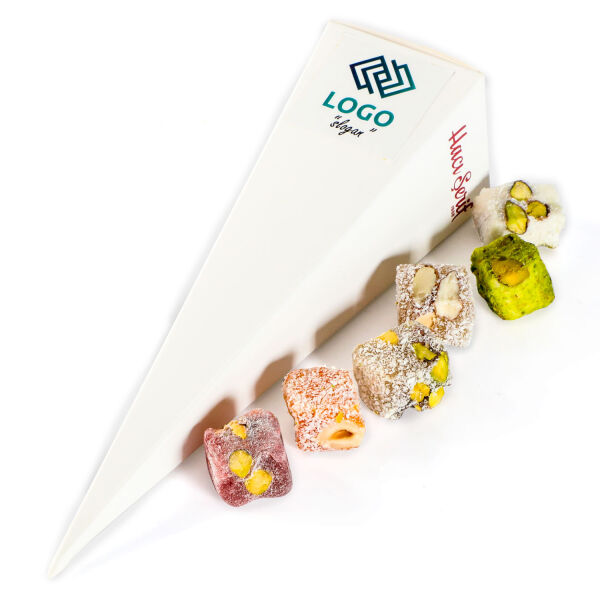 Firmalara Özel Promosyon Kurumsal Logolu Beyaz Büyük (6 Adet) Külah Çifte Kavrulmuş Lokum - 1