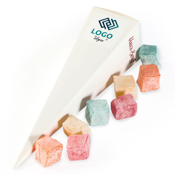 Firmalara Özel Promosyon Kurumsal Logolu Beyaz Büyük Külah Mini Meyveli Kuş Lokum - 1