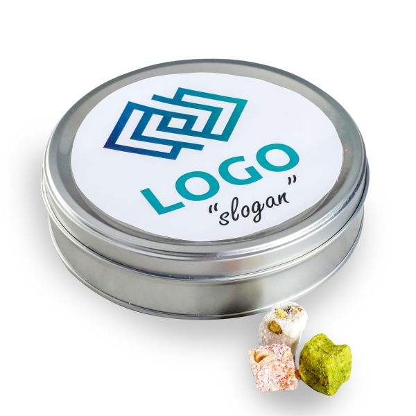 Firmalara Özel Promosyon Kurumsal Logolu Karışık Çerezli Çifte Kavrulmuş Lokum + Kolonya + Kahve (Metal Yuvarlak Kutu) - 3