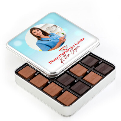 Fotoğraflı 12 Mayıs Hemşireler Günü Hediyesi 64 Adet Madlen Çikolata (Metal Kutu) - 1