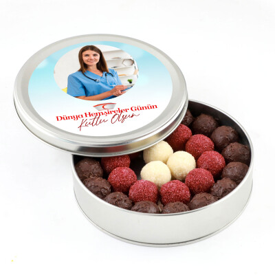 Fotoğraflı 12 Mayıs Hemşireler Günü Hediyesi Karışık Special Truffle Çikolata (Yuvarlak Metal Kutu) - 1
