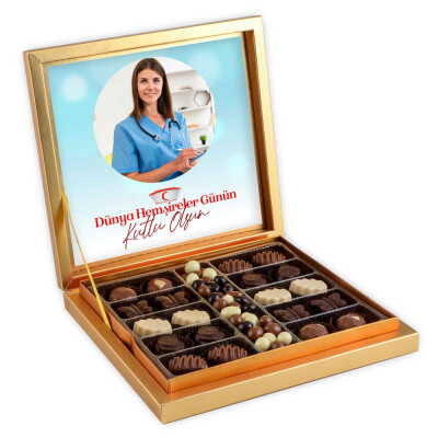 Fotoğraflı 12 Mayıs Hemşireler Günü Hediyesi Kahve Drajeli Special Çikolata 290g (Gold Kutu) - 1