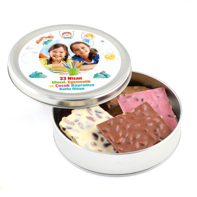 Fotoğraflı 23 Nisan Hediyesi Bayramyeri Kırık Çikolata (Metal Kutu-Karışık) - Hacı Şerif