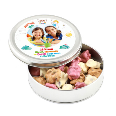 Fotoğraflı 23 Nisan Hediyesi Karışık Antep Fıstıklı Roş Çikolata (Metal Kutu) - Hacı Şerif