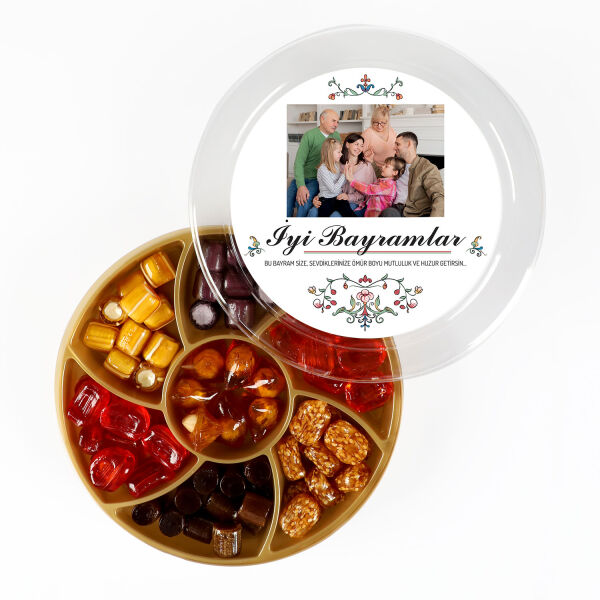 Fotoğraflı Bayram Hediyesi El Yapımı Karışık Akide Şekeri 400g (Yuvarlak Kutu) - 1