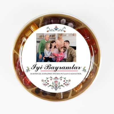 Fotoğraflı Bayram Hediyesi El Yapımı Karışık Akide Şekeri 400g (Yuvarlak Kutu) - 2