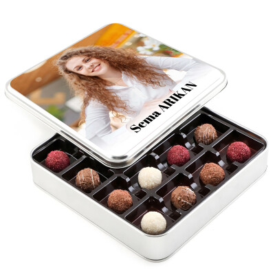 Fotoğraflı İsimli Hediye Karışık Special Truffle Çikolata (Metal Kutu) - 1