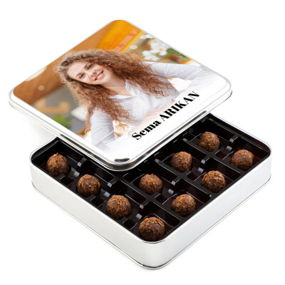 Fotoğraflı İsimli Hediye Tahinli Truffle Çikolata (Metal Kutu) - 1