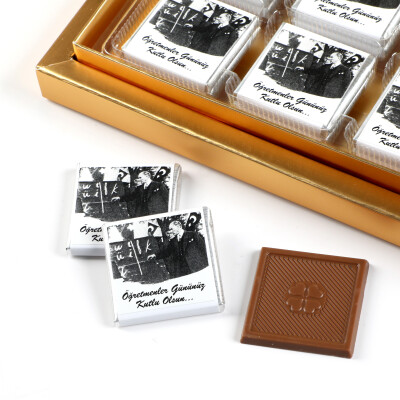 Fotoğraflı İsimli Öğretmenler Günü Hediyesi 32 Adet Madlen Çikolata (Gold Kutu) - 4