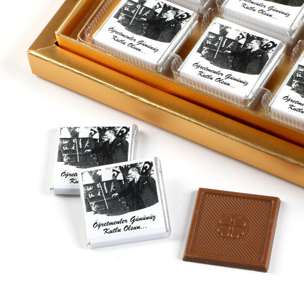 Fotoğraflı İsimli Öğretmenler Günü Hediyesi 32 Adet Madlen Çikolata (Gold Kutu) - 4