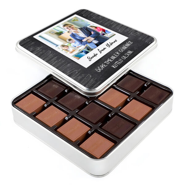 Fotoğraflı İsimli Öğretmenler Günü Hediyesi 64 Adet Madlen Çikolata (Metal Kutu) - 1