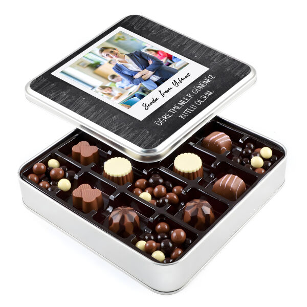 Fotoğraflı İsimli Öğretmenler Günü Hediyesi Kahve Drajeli Special Çikolata (Metal Kutu) - 1