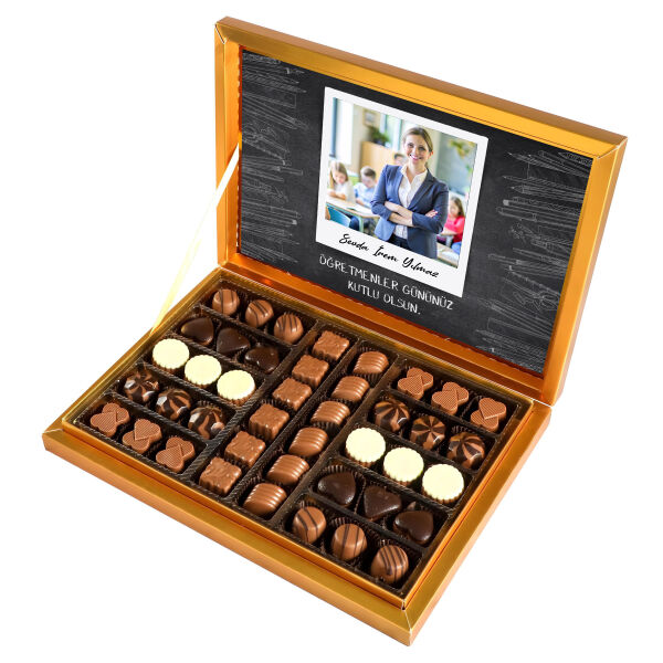 Fotoğraflı İsimli Öğretmenler Günü Hediyesi Special Çikolata 480g (Gold Kutu) - 1