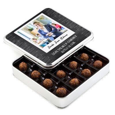 ​Fotoğraflı İsimli Öğretmenler Günü Hediyesi Tahinli Truffle Çikolata (Metal Kutu) - 1