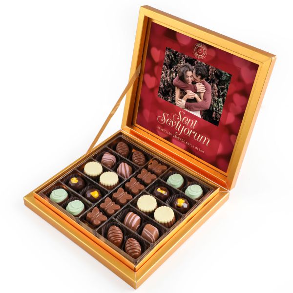 Fotoğraflı Sevgililer Günü Hediyesi Special Çikolata 285g (Gold Kutu) - Kırmızı - 1