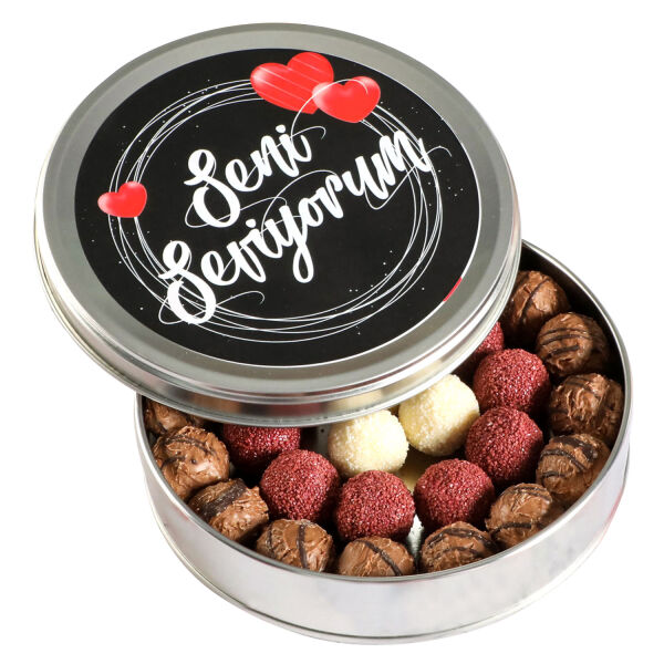 Sevgiliye Hediye Karışık Special Truffle Çikolata (Yuvarlak Metal Kutu) Model:2 - 1