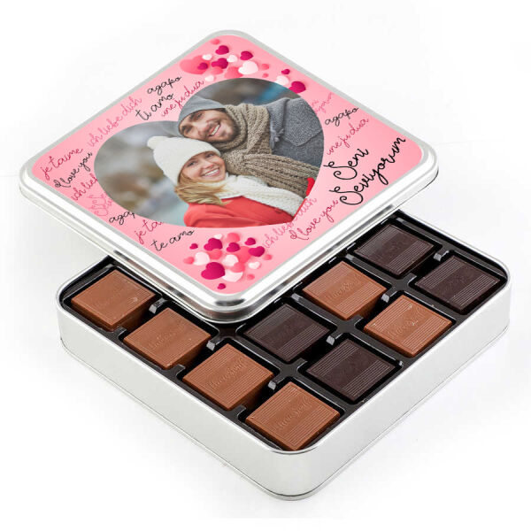 Fotoğraflı Sevgiliye Hediye 64 Adet Madlen Çikolata (Metal Kutu) - 1