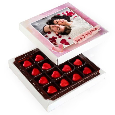 Fotoğraflı Sevgiliye Hediye Yaldızlı Kalp Çikolata (165g) - 1