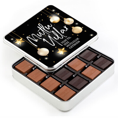 Yılbaşı Hediyesi 64 Adet Madlen Çikolata (Metal Kutu) Siyah - 1