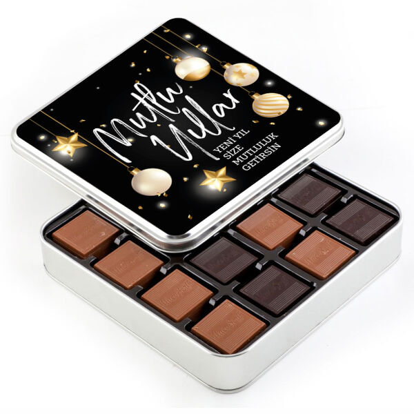 Yılbaşı Hediyesi 64 Adet Madlen Çikolata (Metal Kutu) Siyah - 1