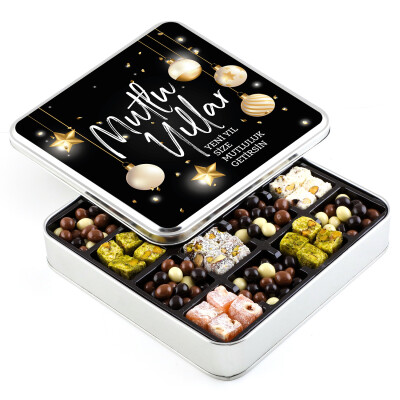 Yılbaşı Hediyesi Kahve Draje + Çifte Kavrulmuş Lokum (Metal Kutu) Siyah - 1