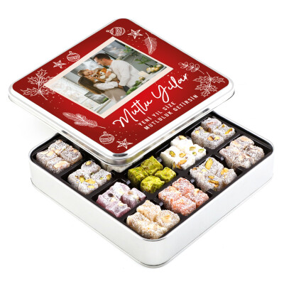 Fotoğraflı Yılbaşı Hediyesi Karışık Çifte Kavrulmuş Lokum (Metal Kutu) - 1