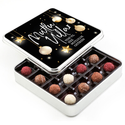 Yılbaşı Hediyesi Karışık Special Truffle Çikolata (Metal Kutu) Siyah - 1